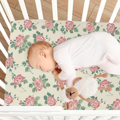 Wassud Cream Rose Pattern Crib Sheets 28x52 Inch