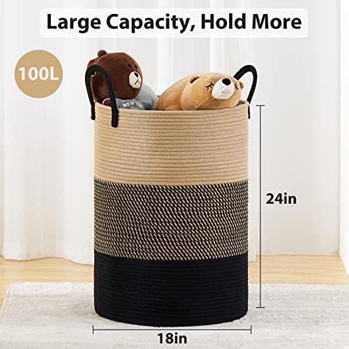 Fionas Magic 100L Woven Laundry Hamper Basket Brown Black