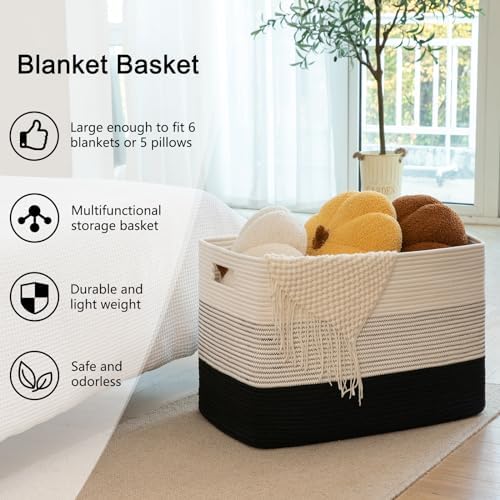 OIAHOMY 108L Gradient Black Cotton Rope Basket with Handles