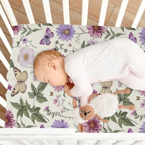 Wassud Violet Wildflowers Crib Sheets Pack and Play 27x39