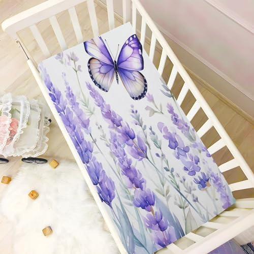 Wassud Lavender and Butterfly Crib Sheets Set