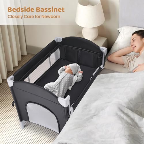JOYMOR 5-in-1 Pack and Play with Bassinet and Changing Table 1