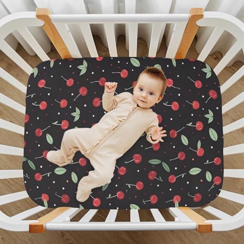Wassud Red Cherry Crib Sheets Breathable Pack and Play