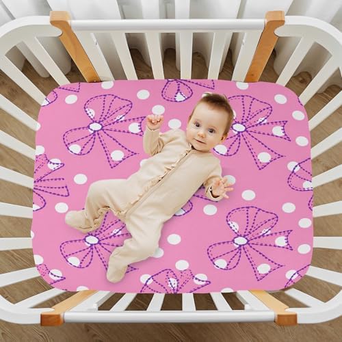 Jihqo Pink Polka Dots Crib Sheets Pack N Play 39 x 27