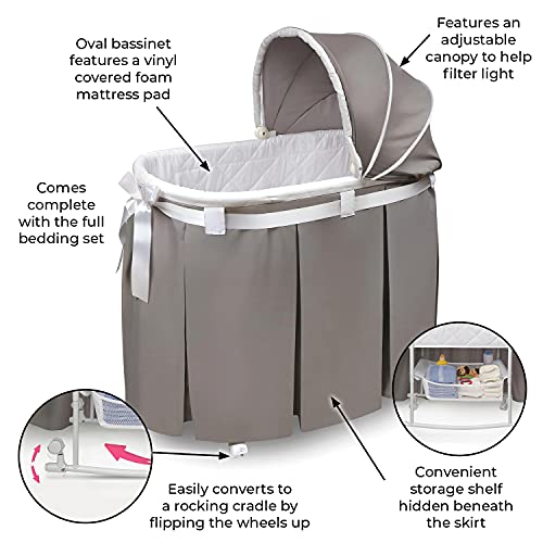 Badger Basket Wishes Rocking Bassinet with Storage and Bedding - Gray