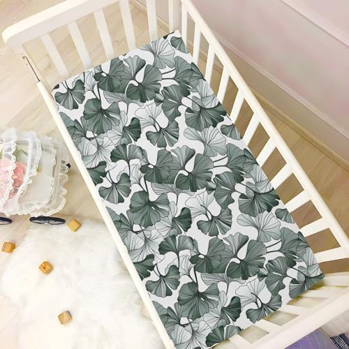 Wassud Gray Leaves Crib Sheets for Boys and Girls