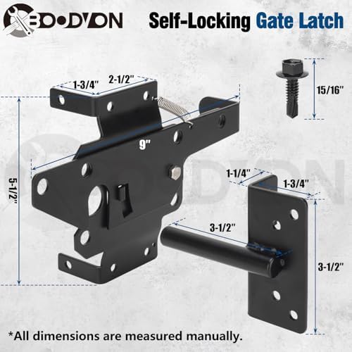 BOODVON Self Locking Gate Latch Heavy Duty Black Steel