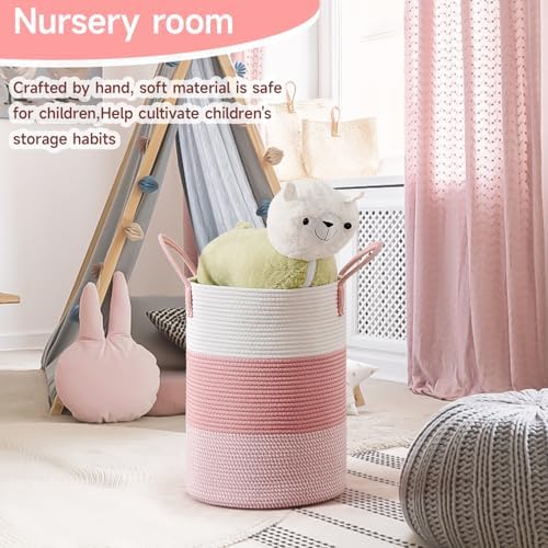 CLHMILYZ 60L Round Laundry Basket - Pink Hamper for Nursery Storage