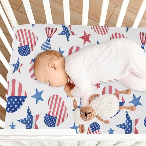 KICPOAY Fitted Crib Sheets with American Flag Bows