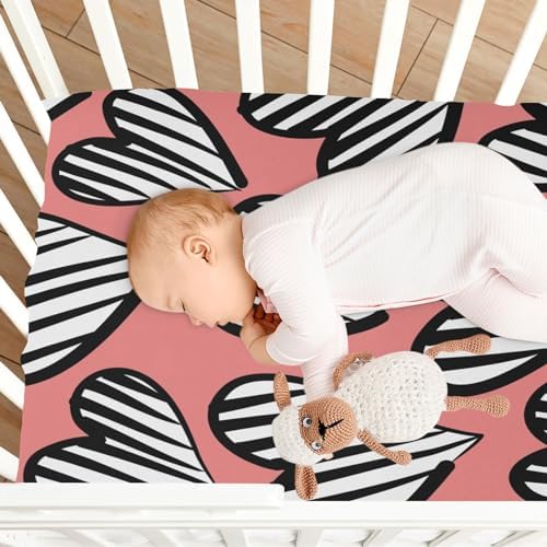KICPOAY Heart Striped Crib Sheets Playard for Baby Toddler