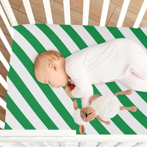 KICPOAY Stretchy Crib Sheets Green White Diagonal Lines
