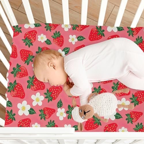 Wassud Strawberry Flower Crib Sheets Pack and Play Fitted 27x39 Inches