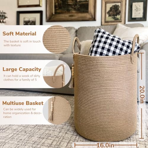 Goodpick Boho Jute Laundry Hamper Basket 16 x 20