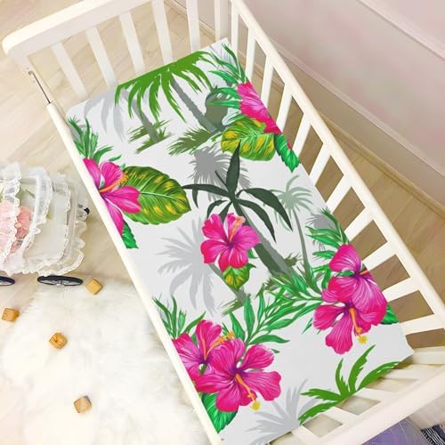 Jihqo Hibiscus Crib Sheets 52 x 28 Inch Soft Breathable