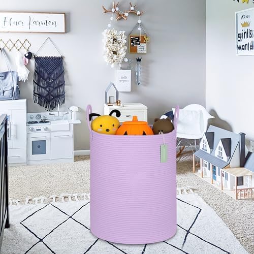 BOSROTY 16x20 Purple Cotton Rope Laundry Hamper