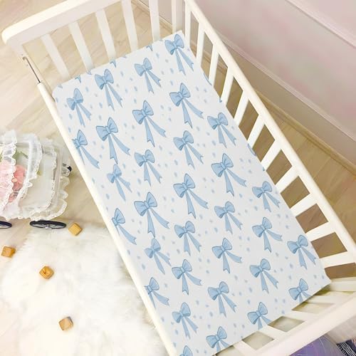 Jihqo Blue Bows Crib Sheets Pack N Play Set