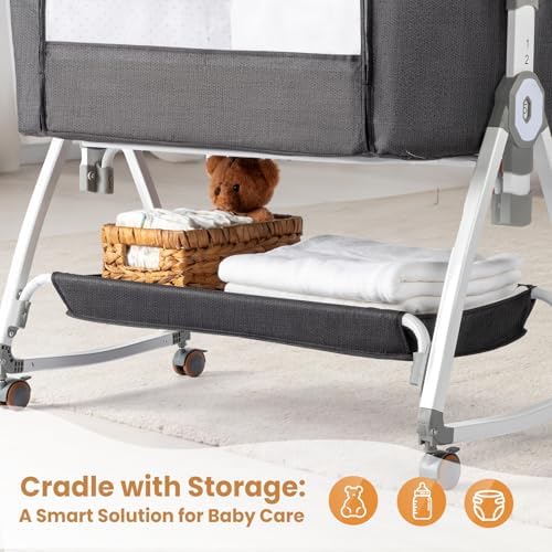 JOYMOR 3 in 1 Portable Bedside Bassinet with Wheels and Adjustable Height