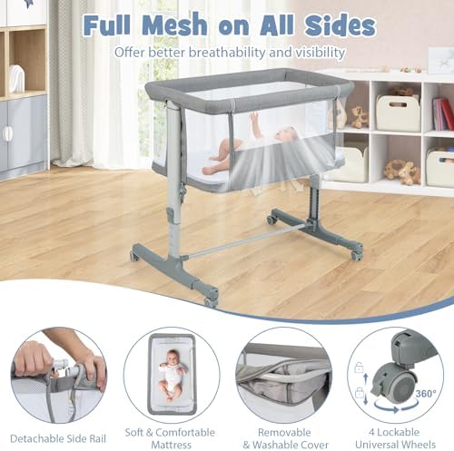INFANS 3 in 1 Baby Bassinet with Wheels and Mesh