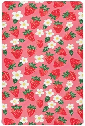 Wassud Strawberry Flower Crib Sheets Pack and Play Fitted 27x39 Inches
