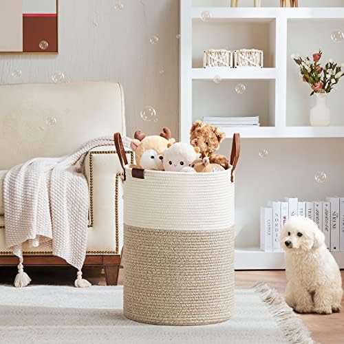 VIPOSCO Tall Laundry Basket 72L White Brown 1