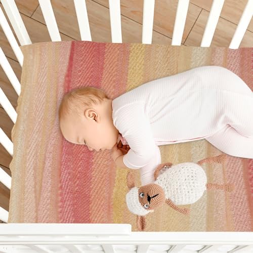 KICPOAY Orange Yellow Watercolor Stripes Crib Sheet
