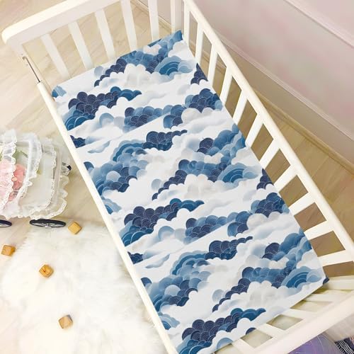 Wassud Blue Wave Crib Sheets 28x52 Inch Pack and Play