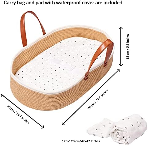LittleLaughs Moses Basket with Muslin Blanket
