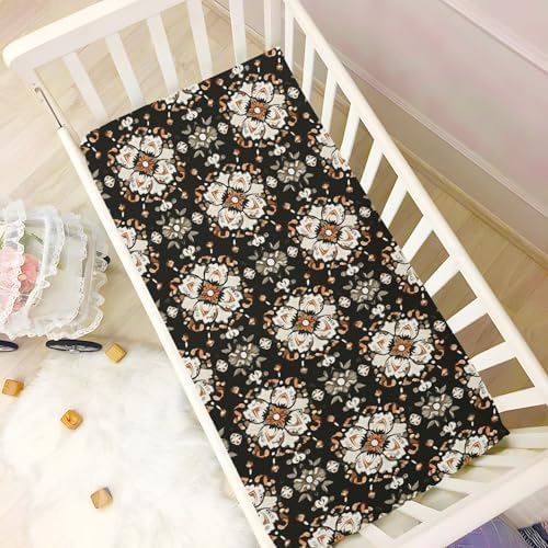 Wassud Brown Ornamental Crib Sheets 27x39 Inch Pack and Play