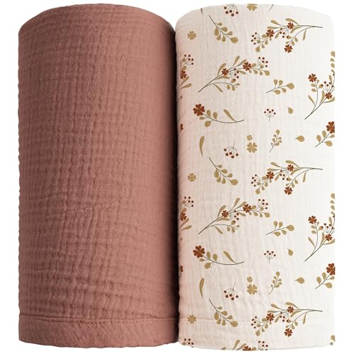 Konssy 2 Pack Muslin Swaddle Blankets for Newborn