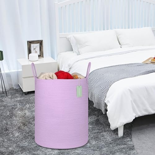BOSROTY 16x20 Purple Cotton Rope Laundry Hamper