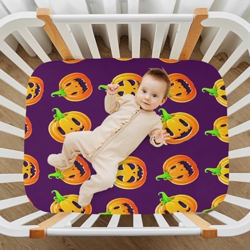 FUGIDOG Halloween Pumpkin Crib Sheets for Boys Girls