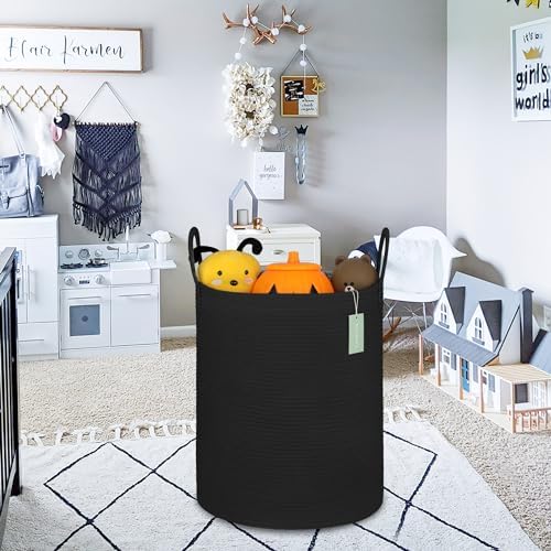 BOSROTY Large Cotton Rope Laundry Hamper 65L Black 1