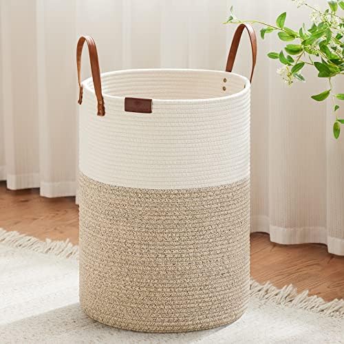 VIPOSCO Tall Laundry Basket 72L White Brown 1