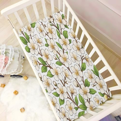 Jihqo White Cherry Blossom Crib Sheets Set