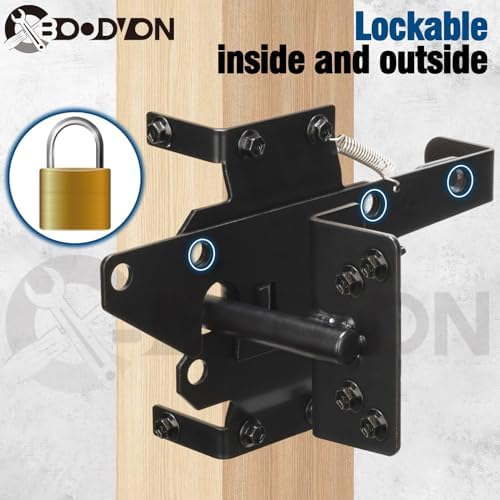 BOODVON Self Locking Gate Latch Heavy Duty Black Steel