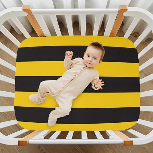 JIPONI Bees Stripe Soft Crib Sheet - Pack Play Fitted Sheet