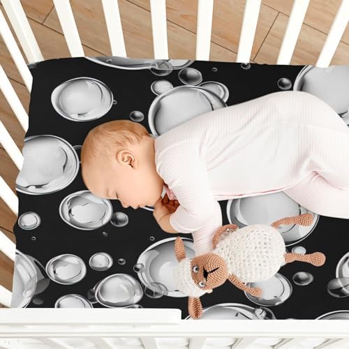 Wassud White Bubbles Crib Sheets Pack and Play Fitted 27x39 Inches