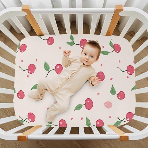 Wassud Cherry Pattern Crib Sheets 27x39 Inch Pack and Play Fitted