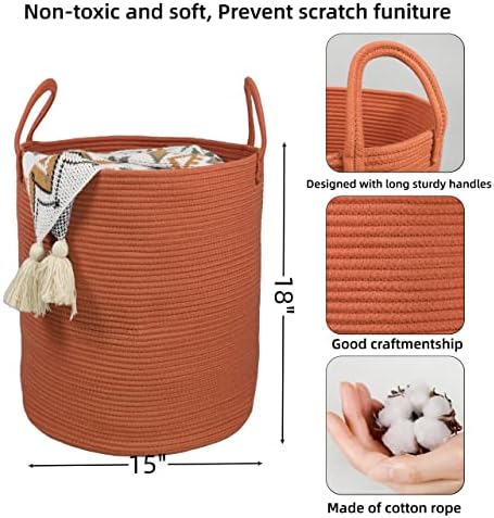 Cotton Rope Laundry Hamper - Tall 15D x 18H Rust Red