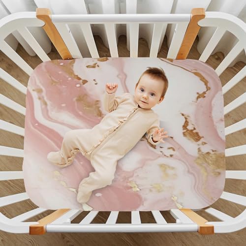 Wassud Brown Marble Crib Sheets Pack and Play Fitted 27x39 Inch