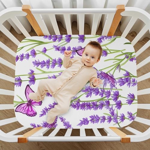 Jihqo Lavender Butterflies Crib Sheets for Baby 52x28 inch