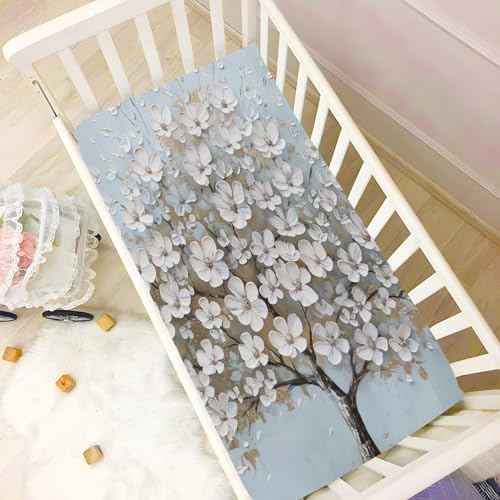 Wassud White Cherry Blossom Crib Sheets 28x52