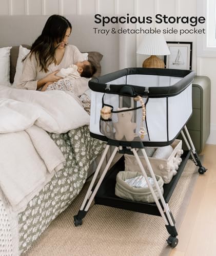 Fodoss Bedside Bassinet with Wheels and Storage Tray