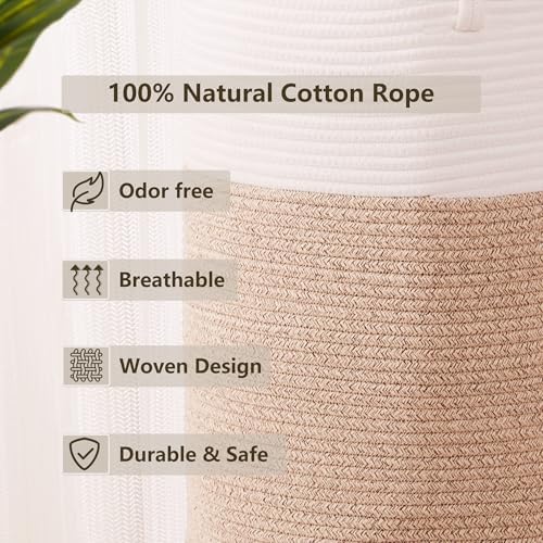 MOJOSCEND Boho Woven Rope Laundry Basket