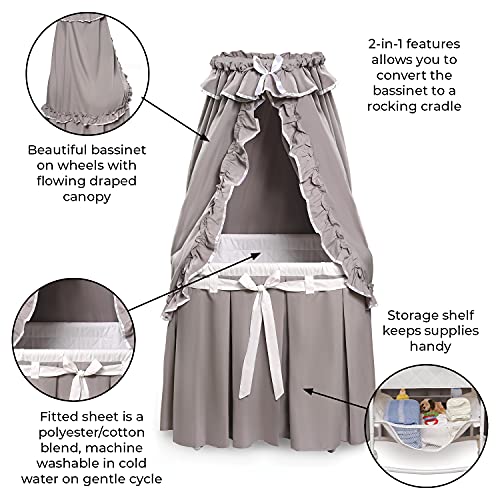 Badger Basket Majesty Canopy Bassinet with Storage Rocking Cradle Bed Oval GrayWhite