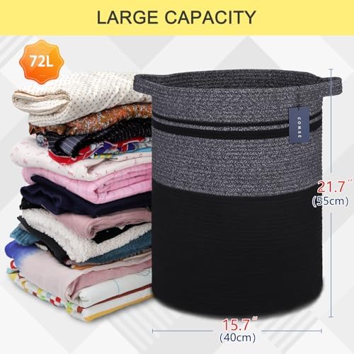 COMSE Extra Large Cotton Rope Woven Laundry Basket - Black 157x217