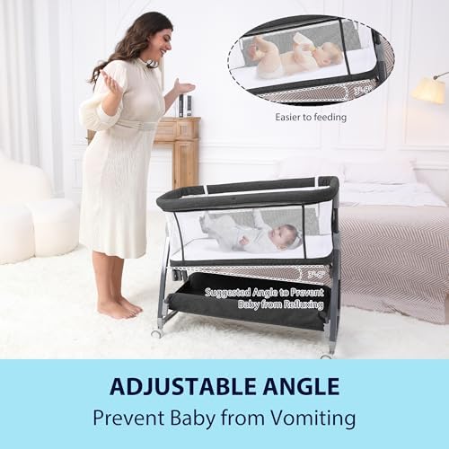 Luvkixen 3 in 1 Bassinet Bedside Sleeper with Wheels and Canopy 1