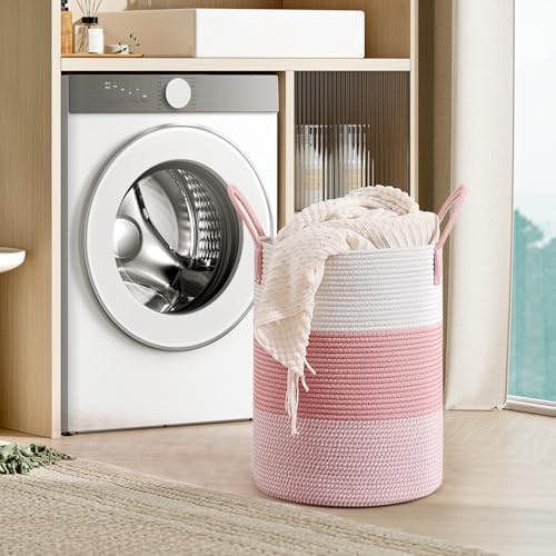 CLHMILYZ 60L Round Laundry Basket - Pink Hamper for Nursery Storage