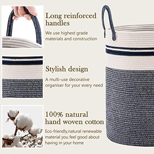 YOUDENOVA Woven Rope Laundry Hamper 58L Blue Tall Basket