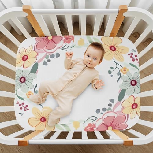 Wassud Flower Pattern Crib Sheets for Boys Girls